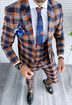 Costum barbati slim fit + Vesta A7802 imagine