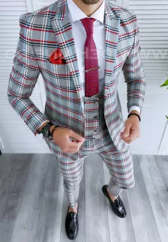 Costum barbati slim fit + Vesta A7806  imagine