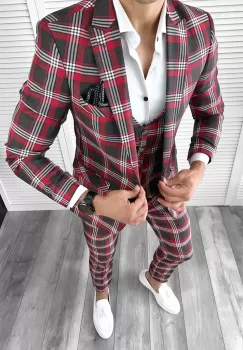 Costum barbati slim fit + Vesta A7808 S24 E imagine