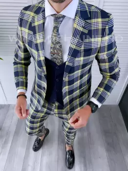 Costum barbati slim fit + Vesta B4222 imagine