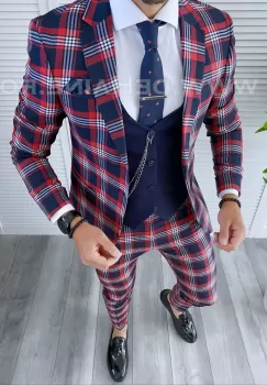 Costum barbati slim fit + Vesta B4223 imagine