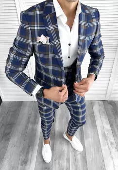 Costum barbati slim fit + Vesta B4226 imagine