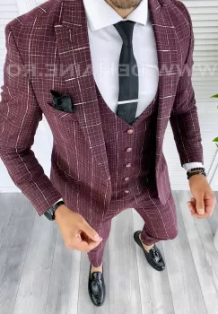 Costum barbati slim fit + Vesta B5361 s16 imagine