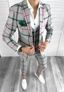 Costum barbati slim fit + Vesta B5363 S16/ 17-4 E imagine