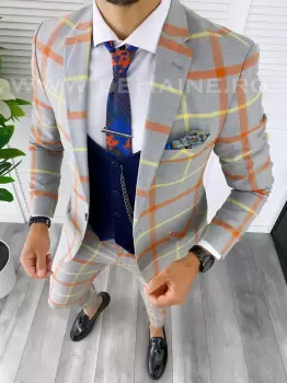 Costum barbati slim fit + Vesta bleumarin B5381 imagine