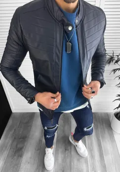 Geaca barbati bleumarin piele ecologica B2805 J3 J4-2 imagine