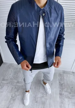 Geaca barbati bleumarin piele ecologica B2828 D0-1 imagine