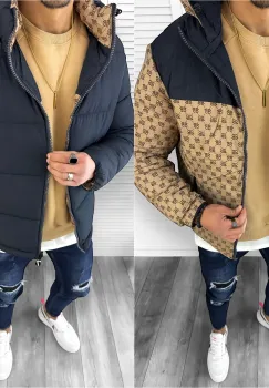 Geaca barbati de iarna cu 2 fete bleumarin A68 imagine