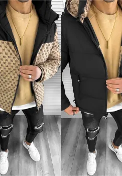 Geaca barbati de iarna cu 2 fete neagra A68 imagine