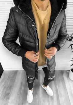 Geaca barbati de iarna grosa imblanita neagra JUN9205 imagine