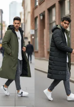 Geaca barbati de iarna kaki 2 fete  lunga  imprimeu spate "TO THE LIMIT" 2588 imagine