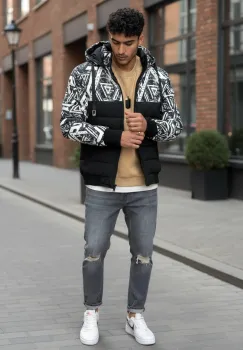 Geaca barbati de iarna neagra a13 imagine