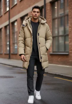 Geaca barbati groasa de iarna  bej M25 imagine
