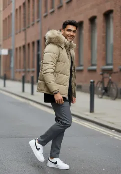 Geaca barbati groasa de iarna  imblanita  bej 2555 imagine