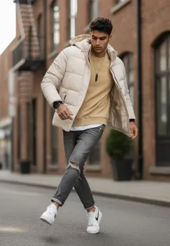 Geaca barbati groasa de iarna  imblanita bej 5157A imagine