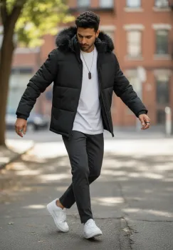 Geaca barbati groasa de iarna  imblanita neagra 2333 imagine