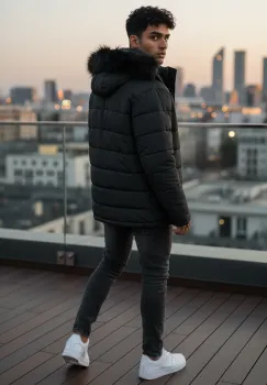 Geaca barbati groasa de iarna  imblanita neagra 2666 imagine