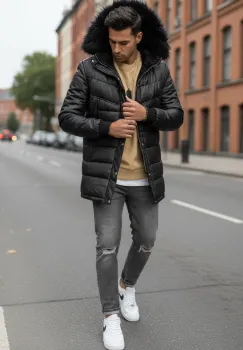 Geaca barbati groasa de iarna  imblanita  neagra 9205A imagine