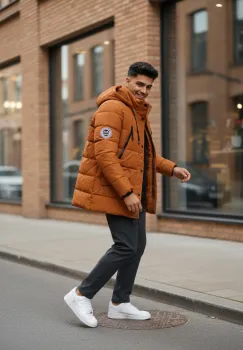 Geaca barbati groasa de iarna  imblanita  portocalie D8 imagine