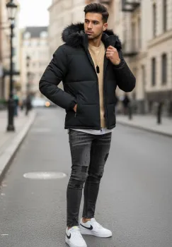 Geaca barbati groasa de iarna neagra 2333 imagine