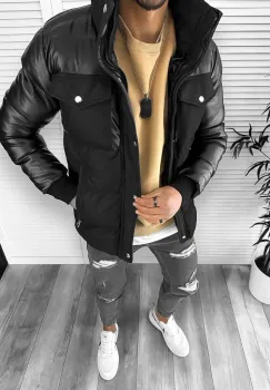 Geaca barbati groasa neagra de iarna 12348 imagine