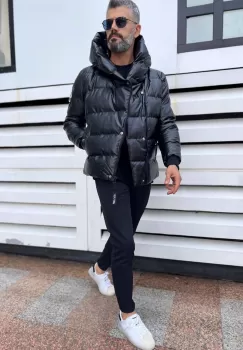 Geaca barbati groasa neagra de iarna 12411 E imagine