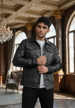 Geaca barbati neagra piele ecologica 12204  T13-1 imagine