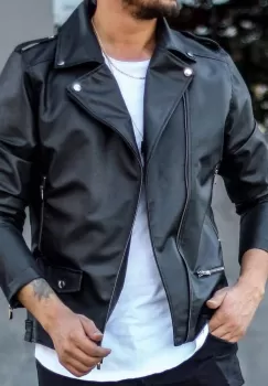 Geaca barbati neagra piele ecologica 12408 imagine