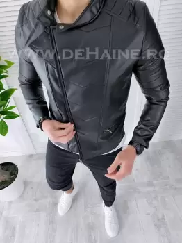 Geaca barbati neagra piele ecologica B3031** imagine