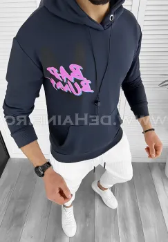 Hanorac barbati bleumarin cu imprimeu pe spate slim fit  CU MIC DEFECT DEFK082 O3-1.2 imagine