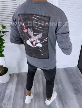 Hanorac barbati gri cu imprimeu pe spate K379 I4-3 E imagine