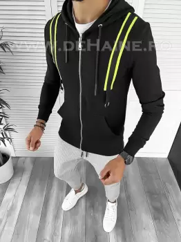 Hanorac barbati negru cu aplicatii slim fit 2696 I3-5.6 E 58-4 imagine