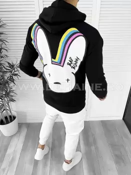 Hanorac barbati negru cu imprimeu pe spate slim fit K082 Y15-4 E imagine