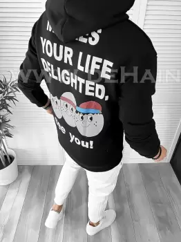 Hanorac barbati negru slim fit cu imprimeu pe spate K054 46-4.2 imagine