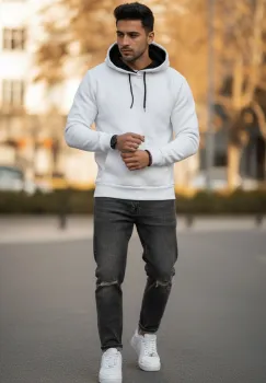 Hanorac barbati slim fit  alb 13411 imagine