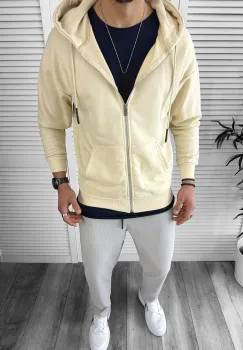 Hanorac barbati slim fit bej K109 P20-1.2 imagine