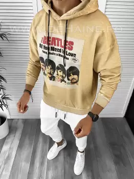 Hanorac barbati slim fit bej K113 X18-2 imagine