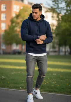 Hanorac barbati slim fit  bleumarin 13411 imagine