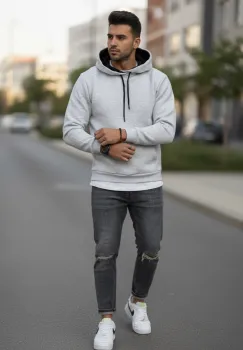 Hanorac barbati slim fit  gri deschis 13411 imagine