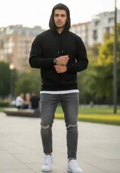 Hanorac barbati slim fit  negru 13411 imagine