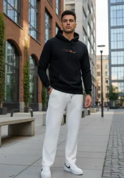 Hanorac barbati slim fit negru b2728 imagine