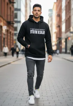 Hanorac barbati slim fit  negru  vatuit S110 imagine