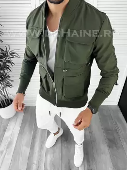 Jacheta barbati slim fit kaki K018 O1-2.3 imagine