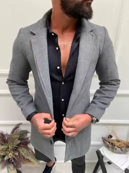 Palton barbati gri inchis B6791 S40 imagine