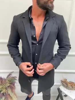 Palton barbati negru B6791 S38 imagine