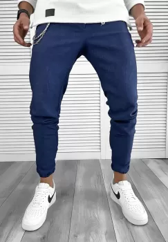 Pantaloni barbati casual albastri cu dungi 11955 imagine