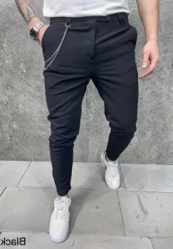 Pantaloni barbati casual negri + lant 12097 12-4.3 imagine