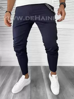 Pantaloni barbati casual regular fit bleumarin in dungi B7886 154-2 e imagine
