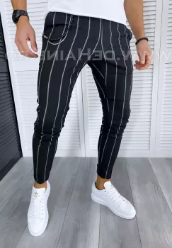 Pantaloni barbati casual regular fit negri in dungi B1301 1-1 E imagine