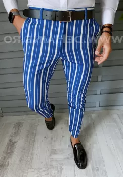 Pantaloni barbati eleganti albastri in dungi B1772 i3-2 imagine